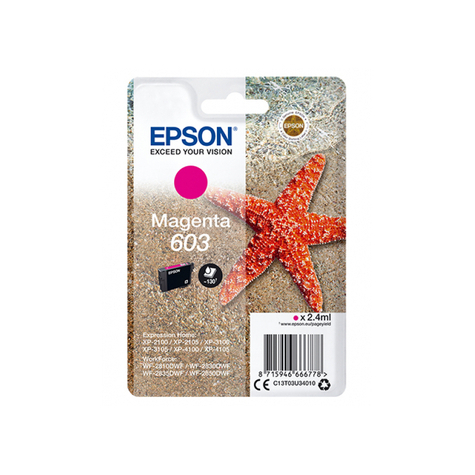 Epson Singlepack Magenta 603 Ink - Original - Magenta - Epson - Expression Home Xp-2100 - Xp-2105 - Xp-3100 - Xp-3105 - Xp-4100 - Xp-4105 - Workforce Wf-2850dwf,... - 1 Kpl (Kpl) - Vakiotuotos