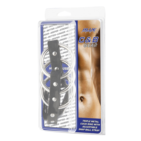 Blue Line C&B Gear Triple Metal Cock Ring With Adjust. Snap Ball Hihna