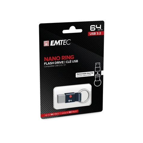 Usb-Muistitikku 64gb Emtec Nano Ring T100 Usb 3.2 (180mb/S)